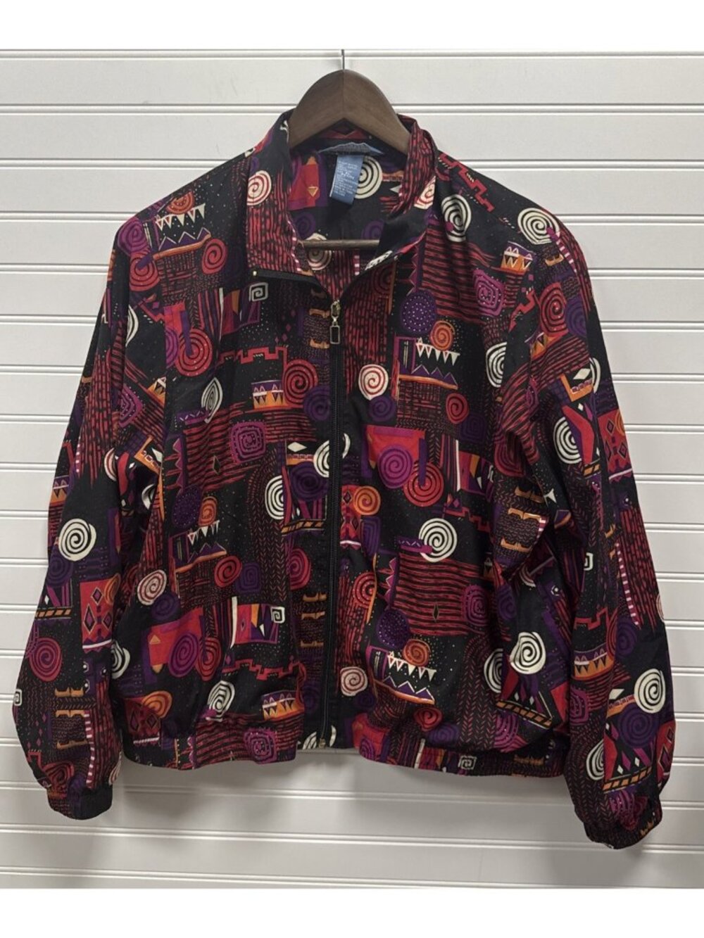 Vintage 1980s KORET SPORT Jacket Size PL Colorful Geometric Shoulder Pads Coat
